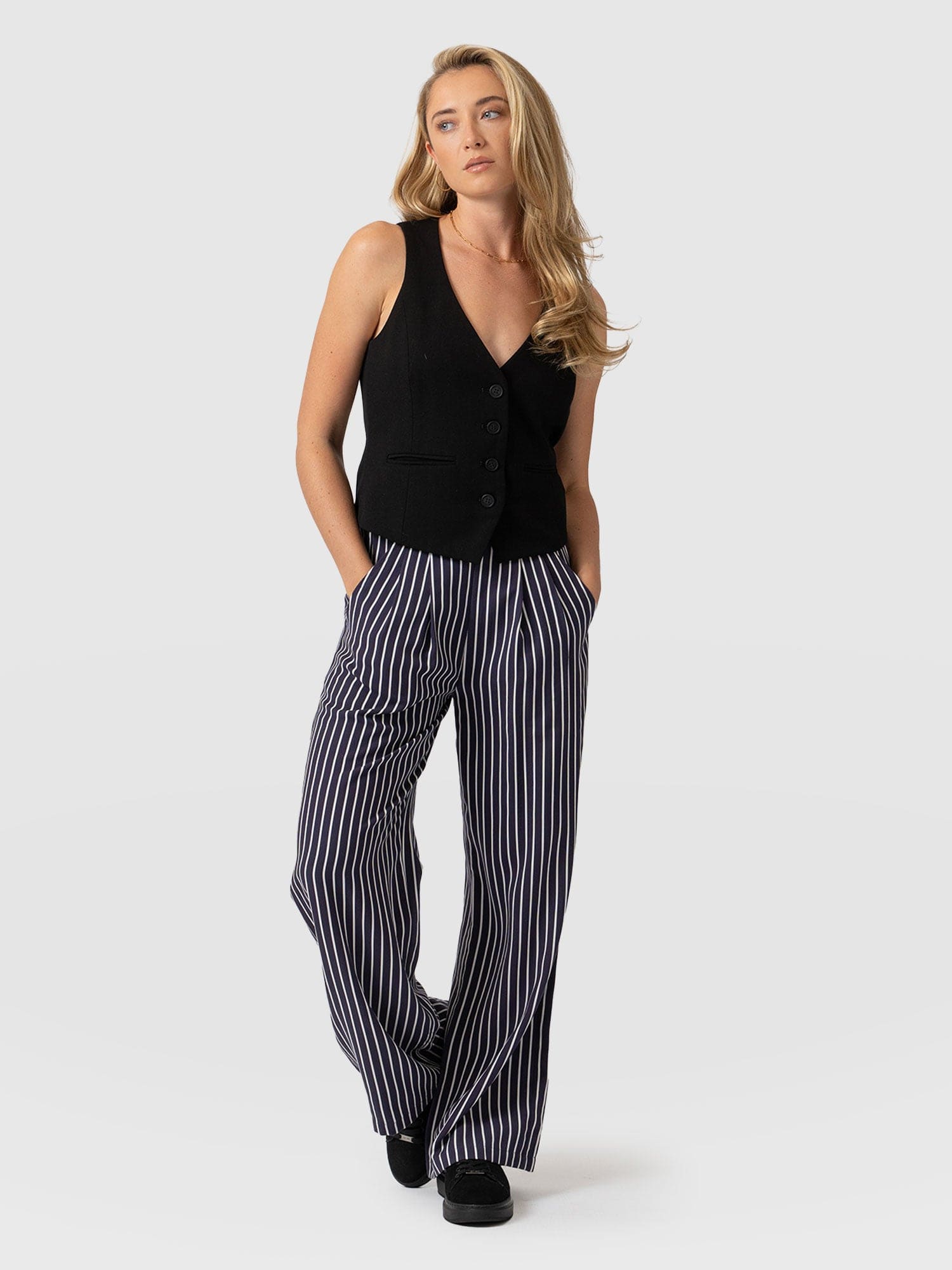 Sloane Pant Navy Mini Stripe - Women's Trousers | Saint + Sofia® EU