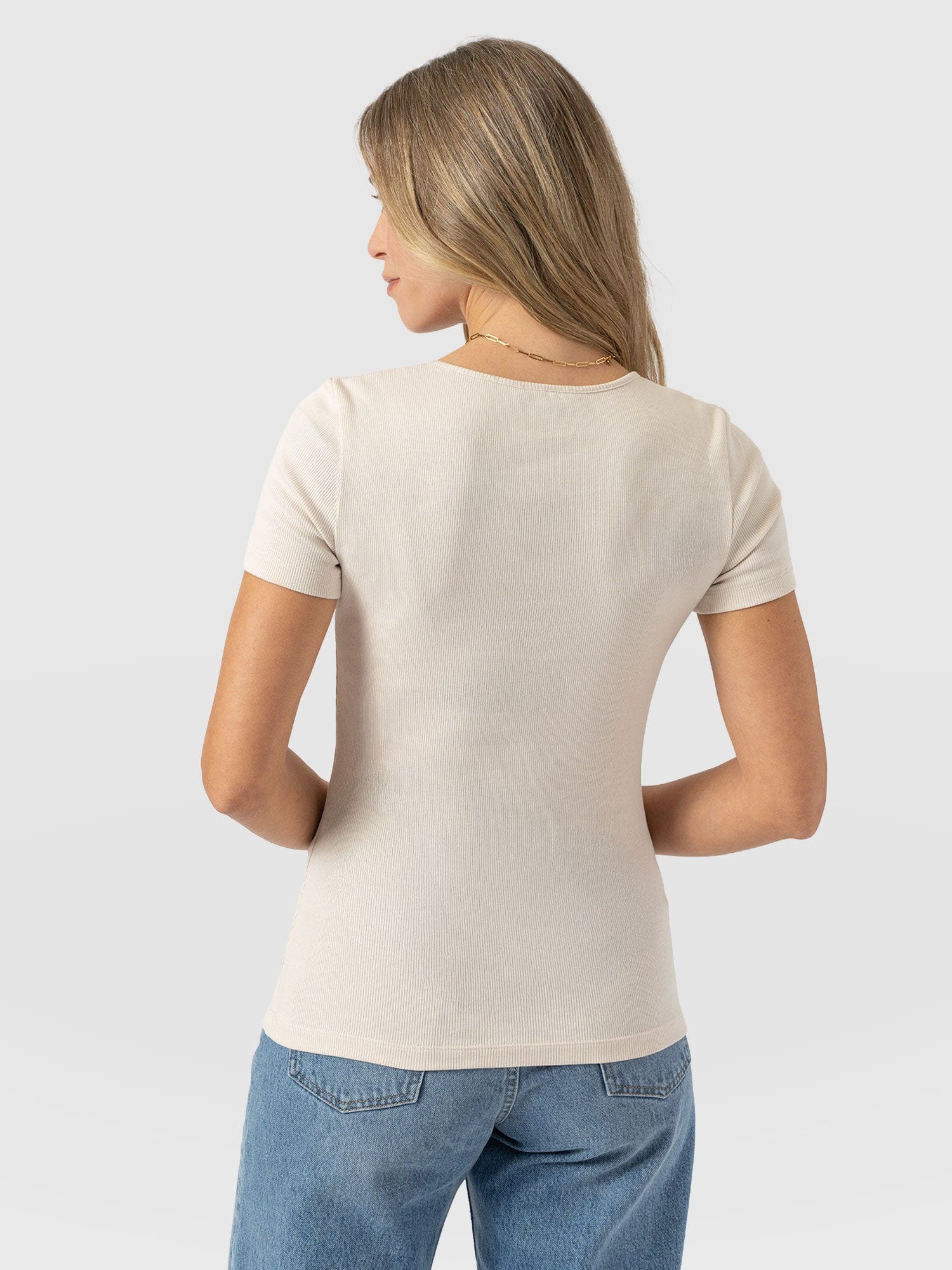 Sloane Ribbed Short Sleeve Tee - Cream - Women's T-shirts | Saint + Sofia® EU