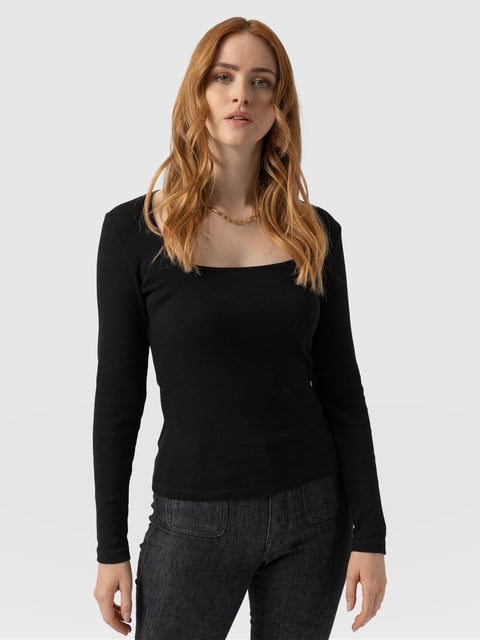 Sloane Ribbed Top Black - Women's Tops | Saint + Sofia® EU