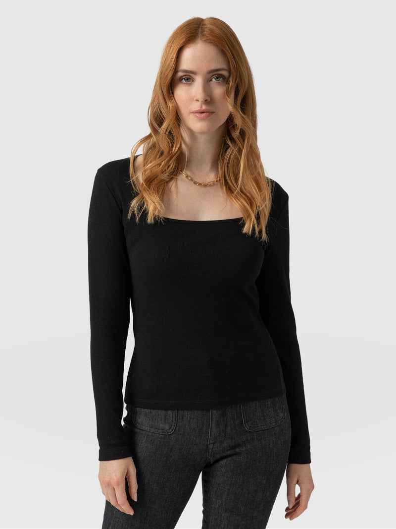 Sloane Ribbed Top Black - Women's Tops | Saint + Sofia® EU