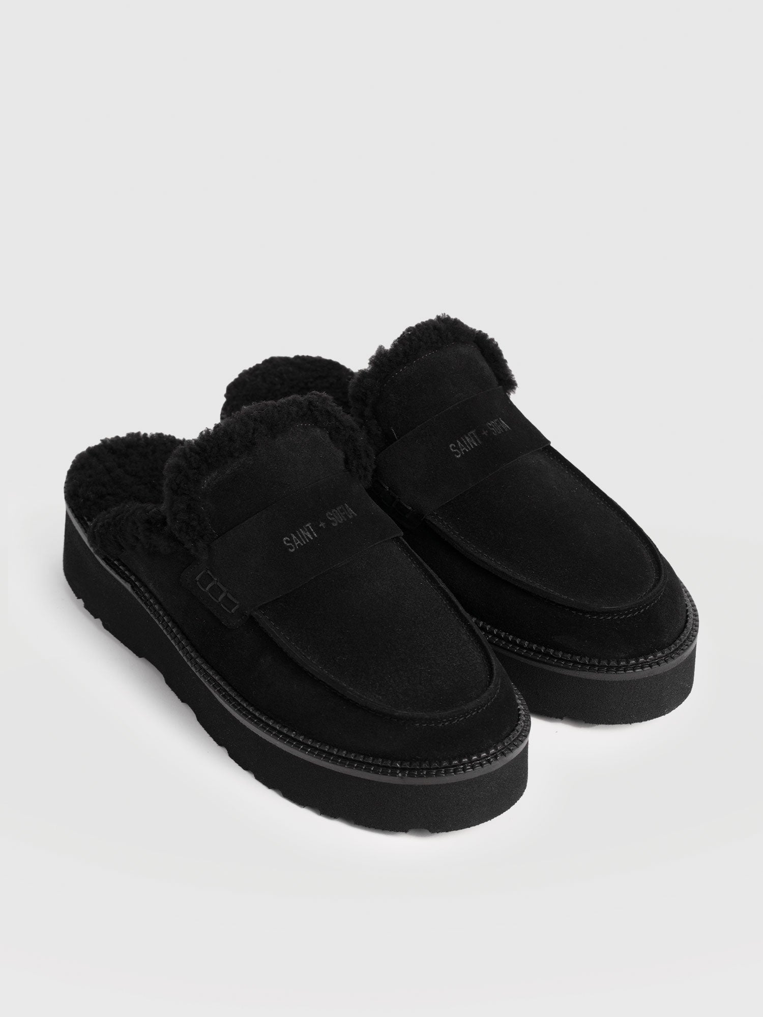 Sloane Shearling Clog - Black - Women's Shoes | Saint + Sofia® EU