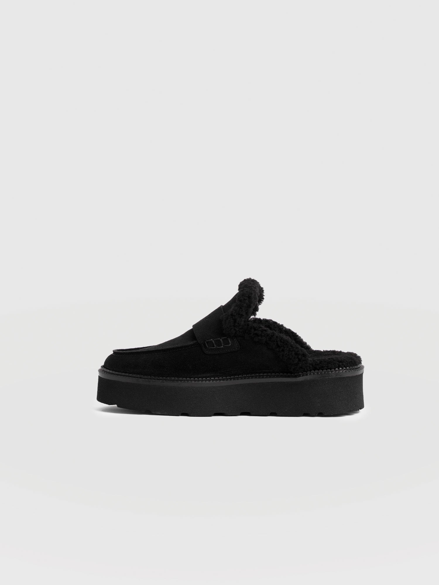 Sloane Shearling Clog - Black - Women's Shoes | Saint + Sofia® EU