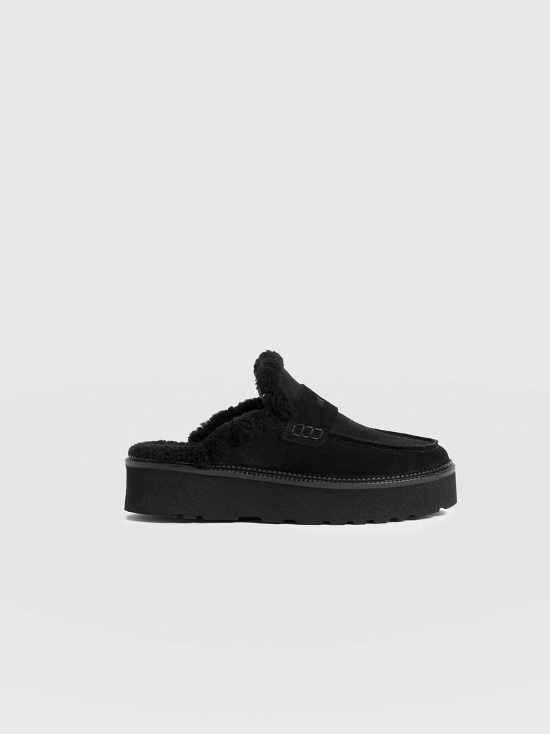 Sloane Shearling Clog - Black - Women's Shoes | Saint + Sofia® EU