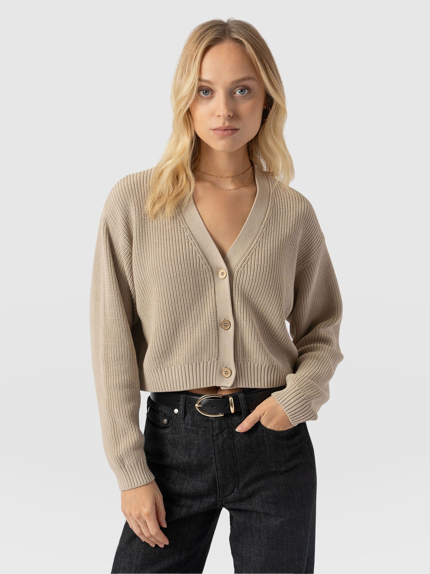 Soho Crop Cardigan Beige - Women's Cardigans | Saint + Sofia® EU