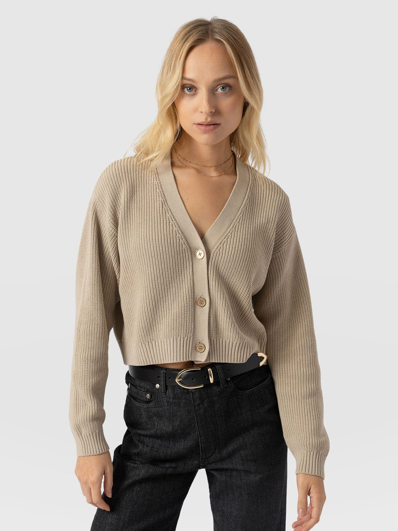 Soho Crop Cardigan Beige - Women's Cardigans | Saint + Sofia® EU