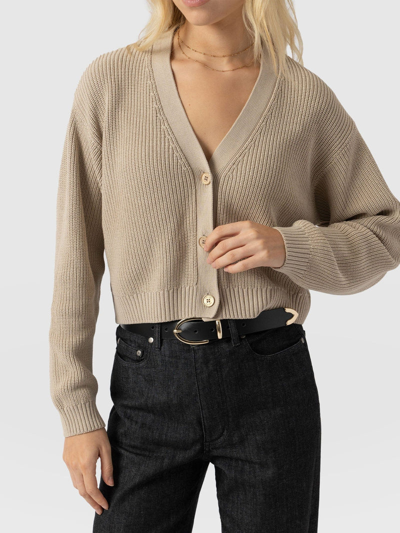 Soho Crop Cardigan Beige - Women's Cardigans | Saint + Sofia® EU