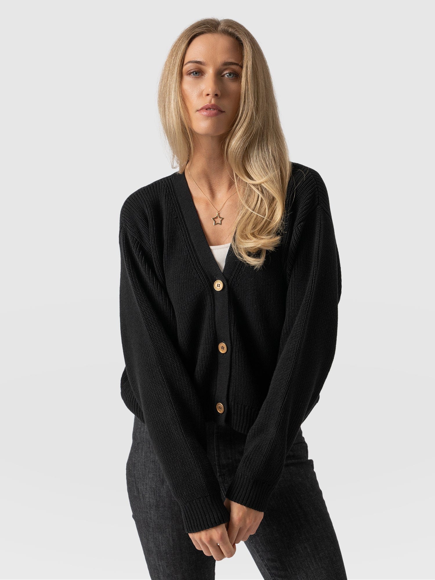 Soho Crop Cardigan Black - Women's Cardigans | Saint + Sofia® EU