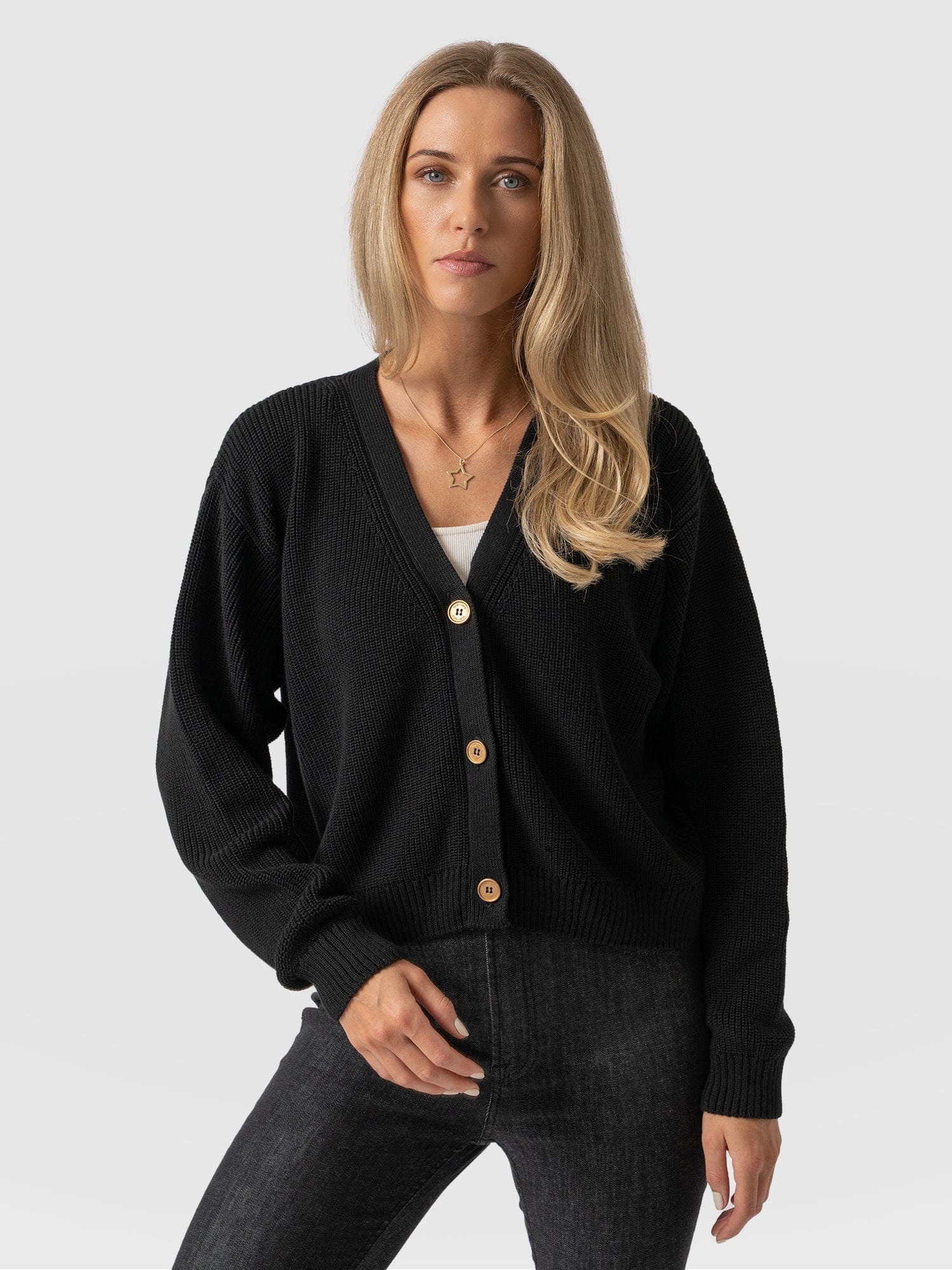 Soho Crop Cardigan Black - Women's Cardigans | Saint + Sofia® EU