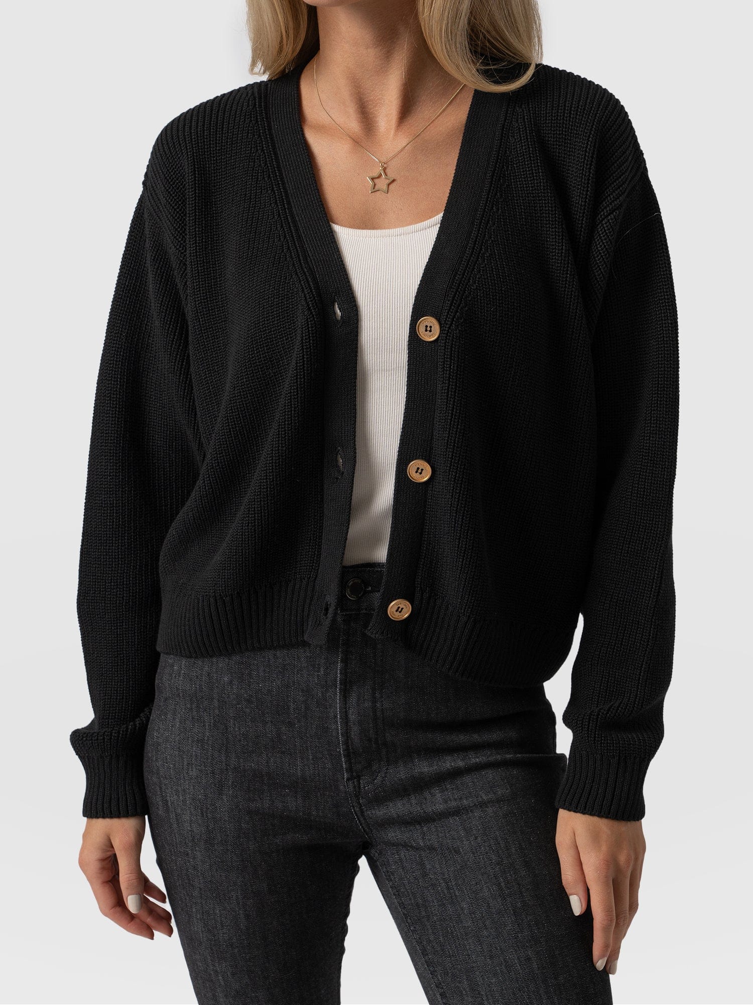 Soho Crop Cardigan Black - Women's Cardigans | Saint + Sofia® EU