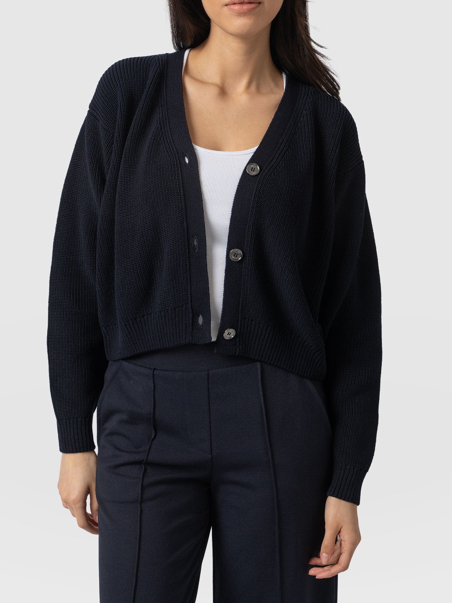 Soho Crop Cardigan Navy - Women's Cardigans | Saint + Sofia® EU