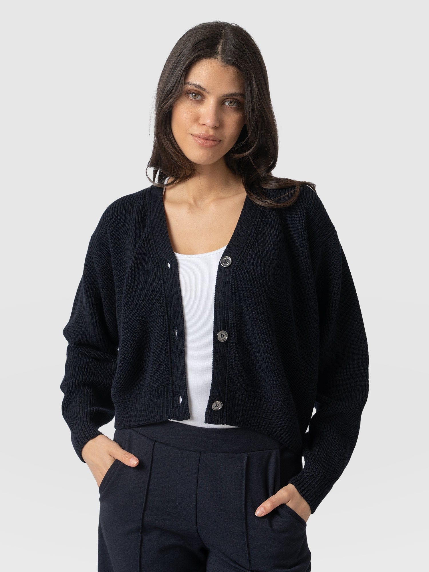 Soho Crop Cardigan Navy - Women's Cardigans | Saint + Sofia® EU