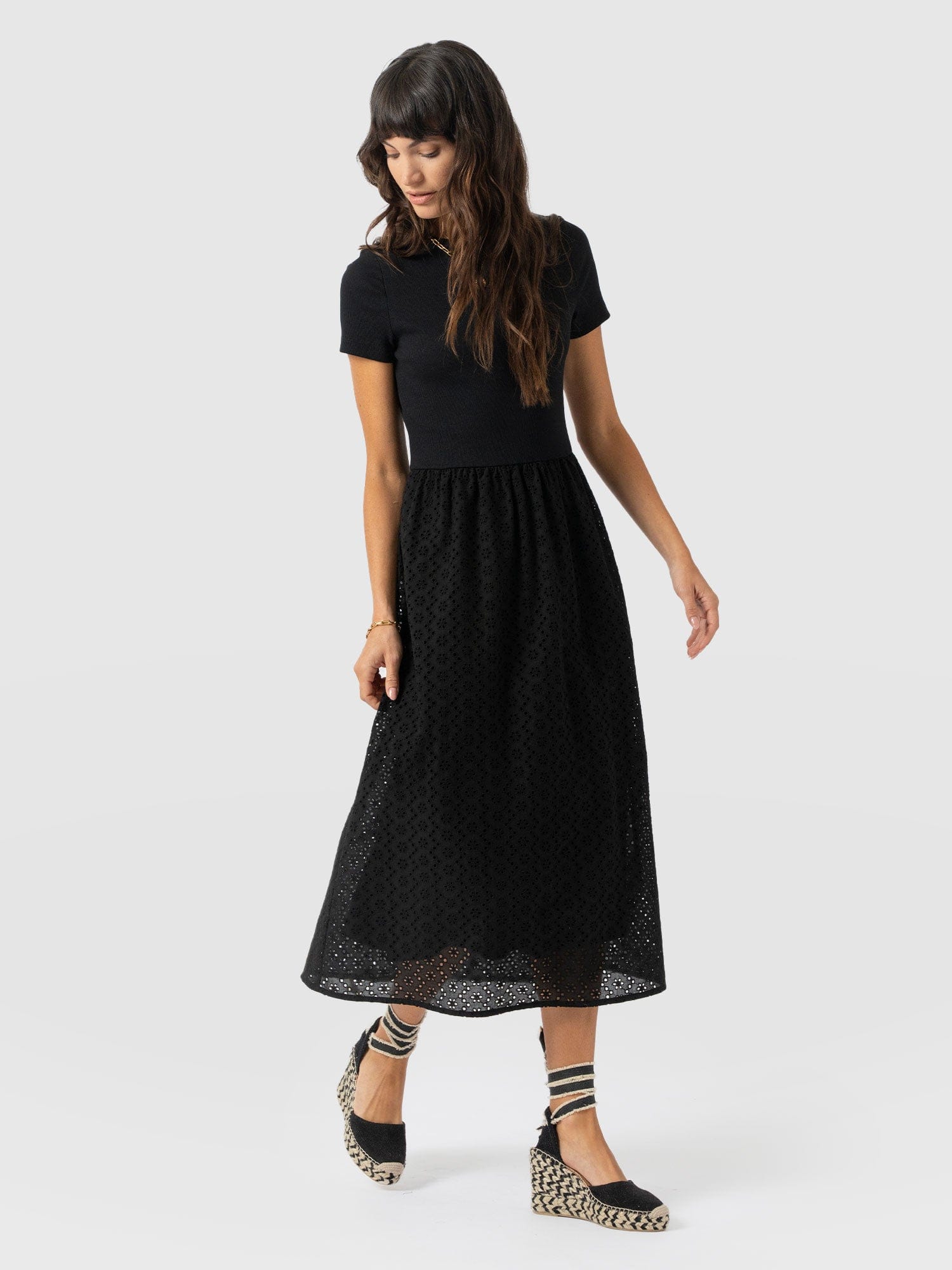Sophia Contrast Dress - Black Broderie - Women's Dresses | Saint + Sofia® EU