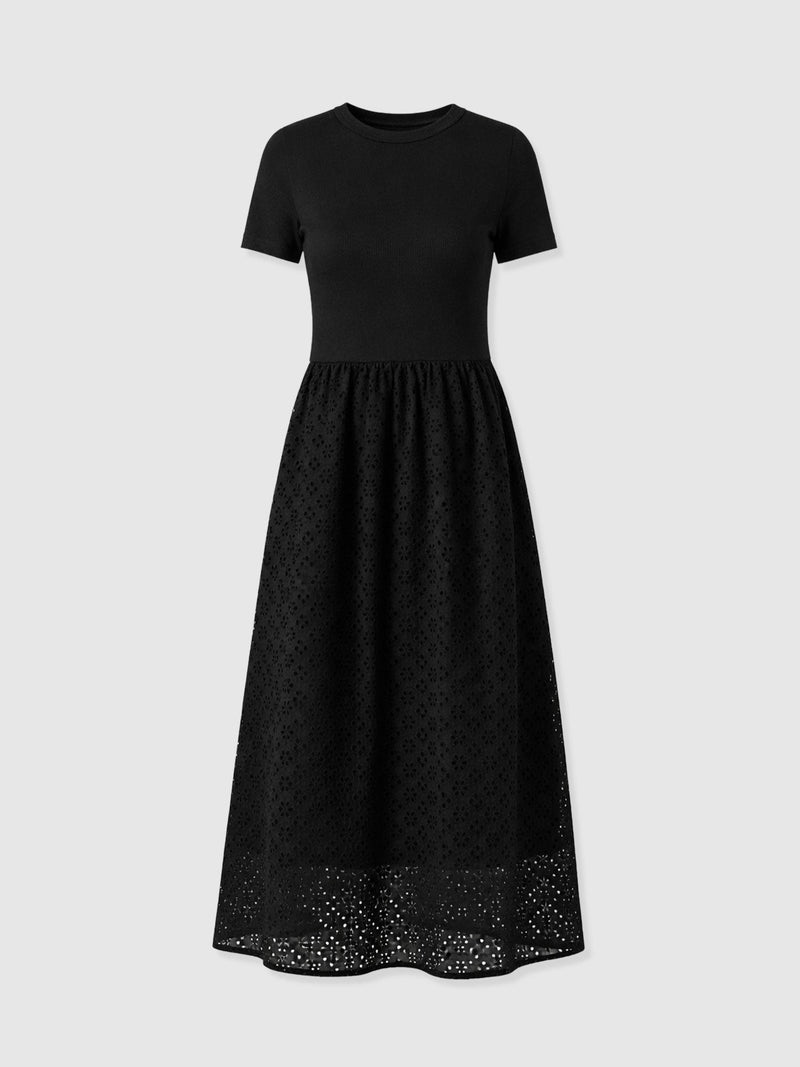 Sophia Contrast Dress - Black Broderie - Women's Dresses | Saint + Sofia® EU