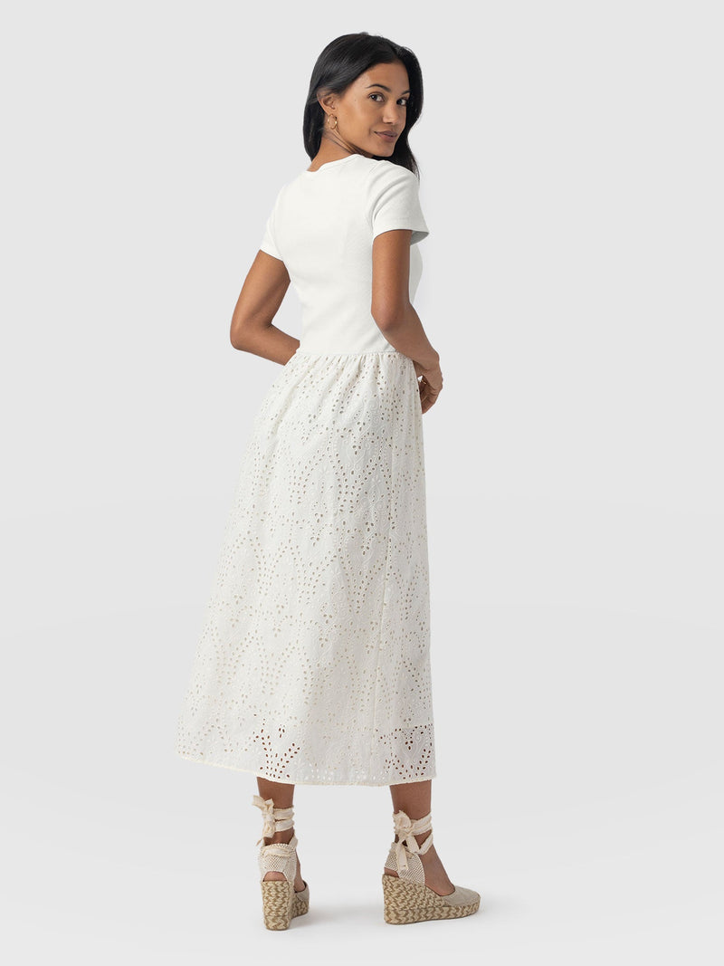 Sophia Contrast Dress - White Broderie - Women's Dresses | Saint + Sofia® EU
