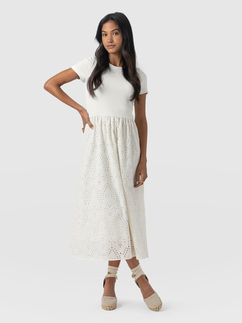 Sophia Contrast Dress - White Broderie - Women's Dresses | Saint + Sofia® EU