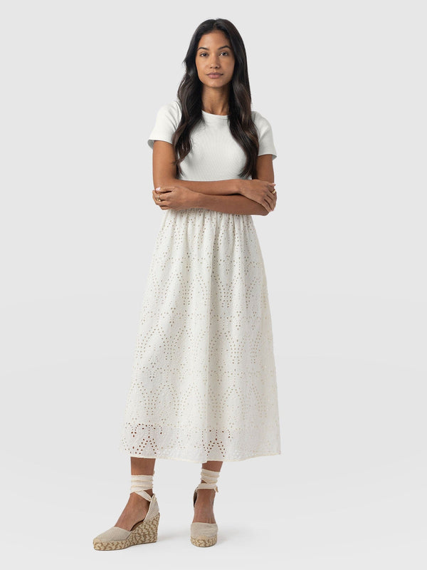 Sophia Contrast Dress - White Broderie - Women's Dresses | Saint + Sofia® EU