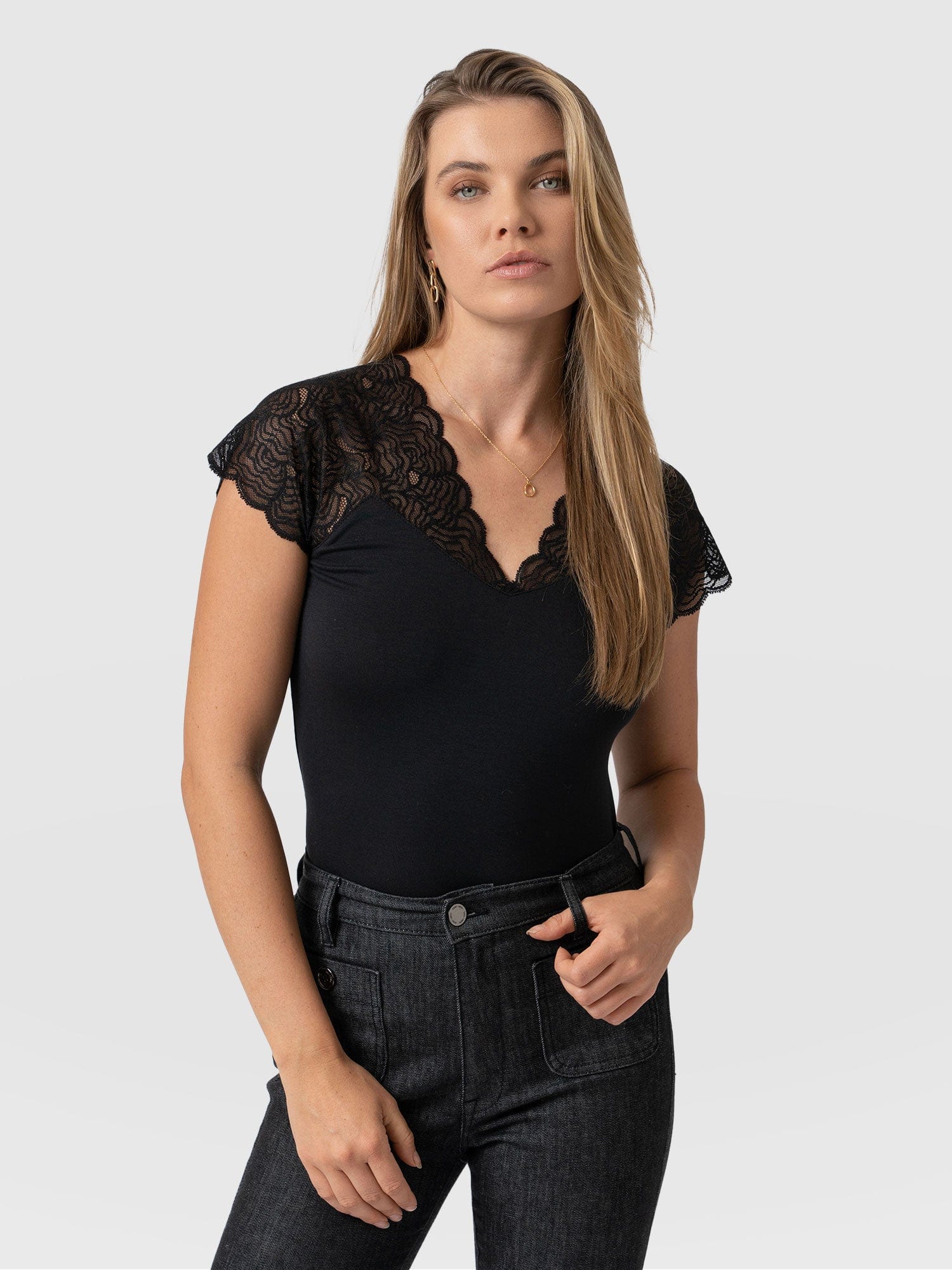 Sophia Lace Tee Black - Women's Tops | Saint + Sofia® EU