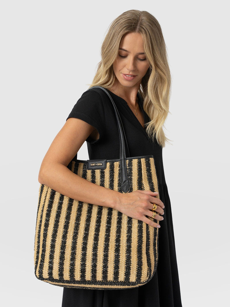 Stella Shopper Bag - Black Raffia - Women's Handbags | Saint + Sofia® EU