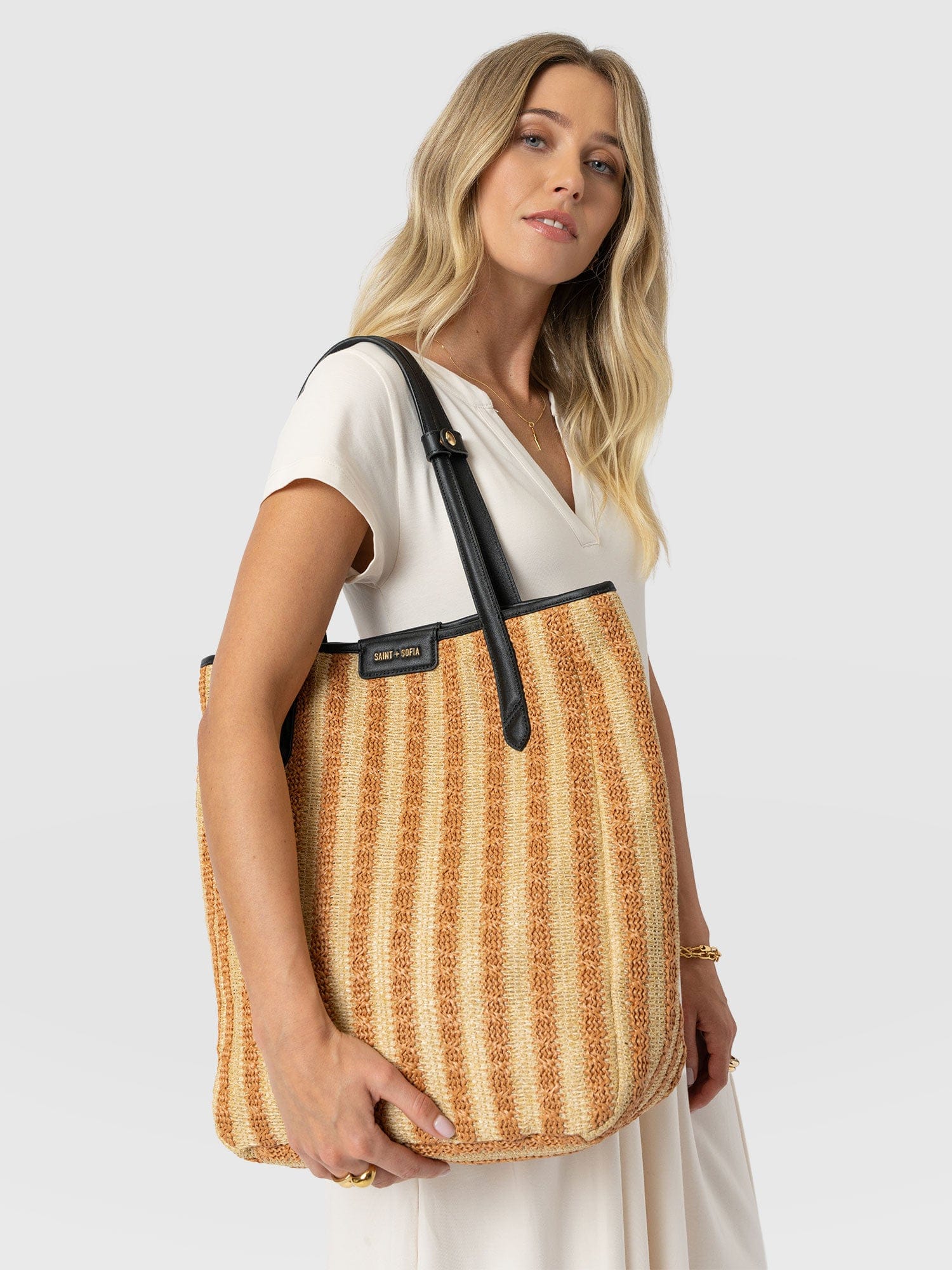 Stella Shopper Bag - Orange Raffia - Women's Handbags | Saint + Sofia® EU