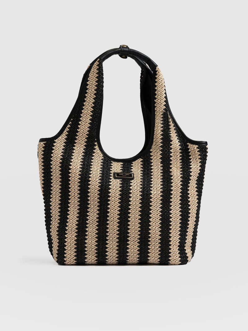 Stella Shoulder Tote Bag Beige/Black Raffia - Women's Bags | Saint + Sofia® EU