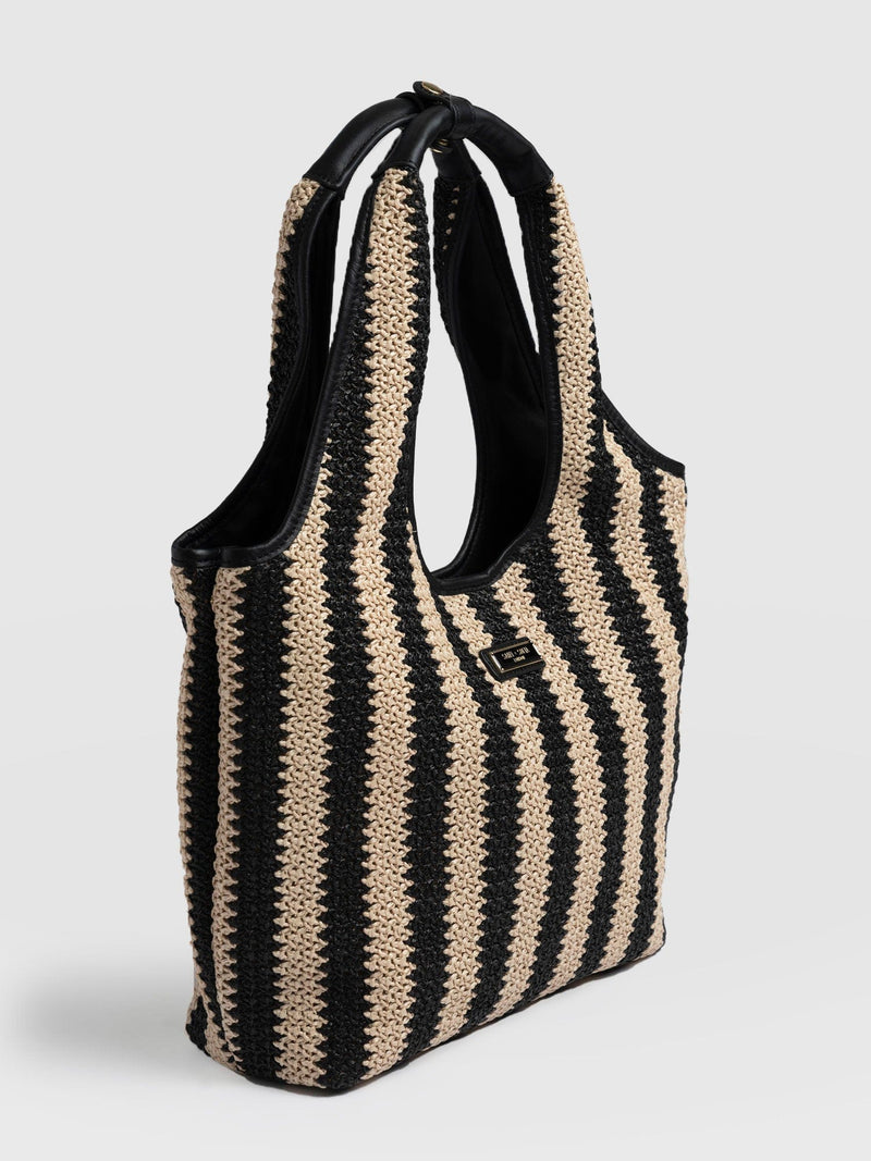 Stella Shoulder Tote Bag Beige/Black Raffia - Women's Bags | Saint + Sofia® EU