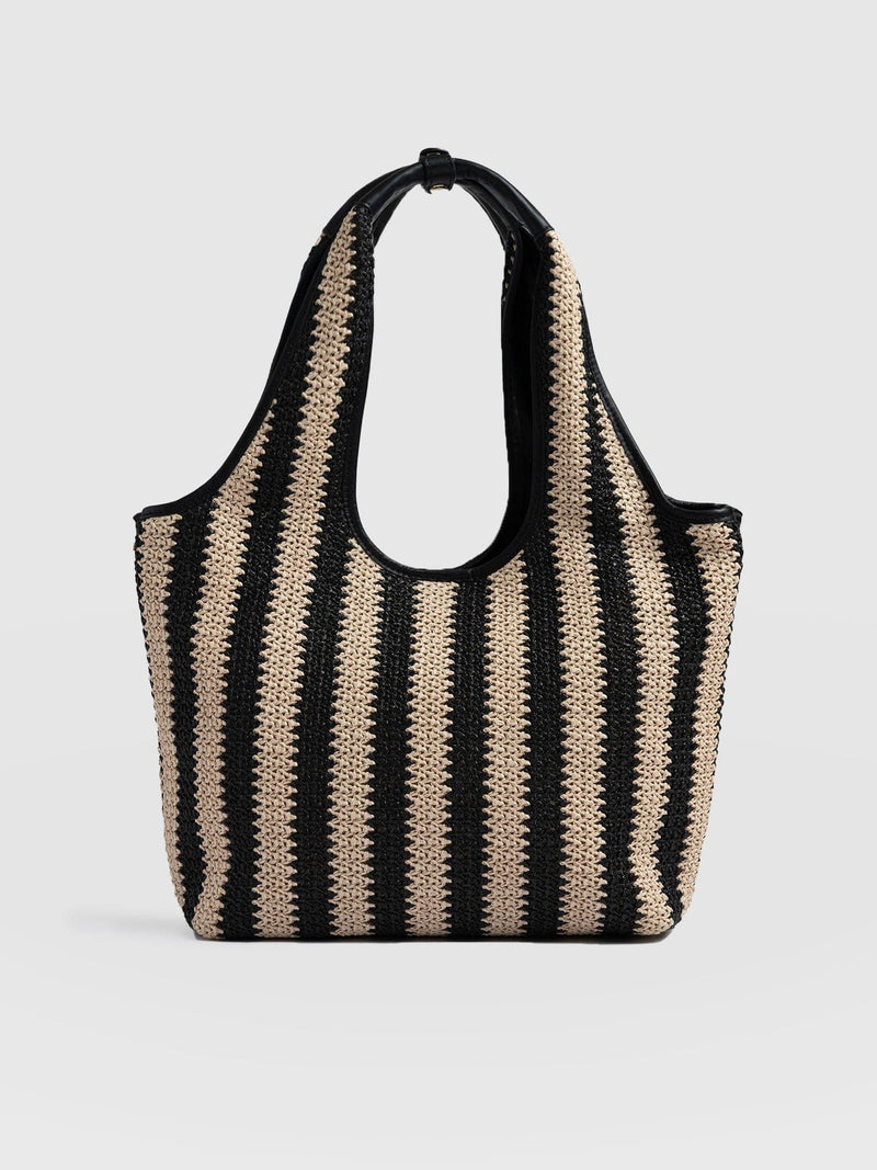 Stella Shoulder Tote Bag Beige/Black Raffia - Women's Bags | Saint + Sofia® EU