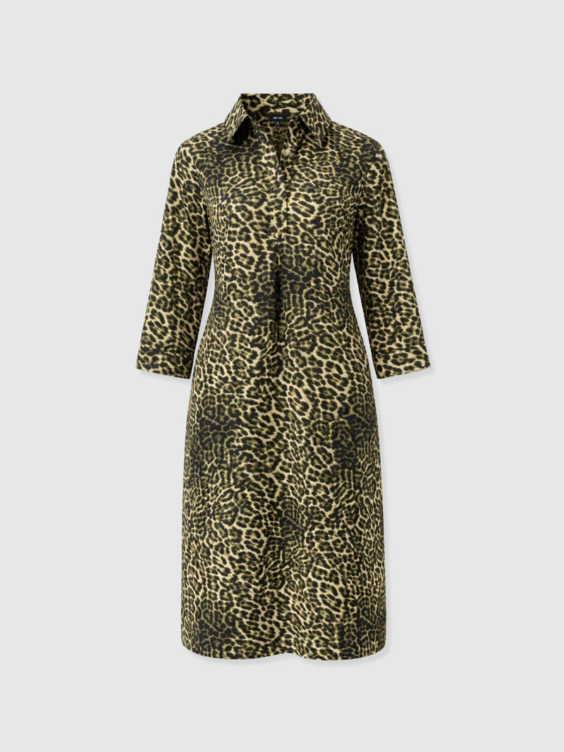 Stevie Shirt Dress - Green Leopard - Women's Dresses | Saint + Sofia® EU