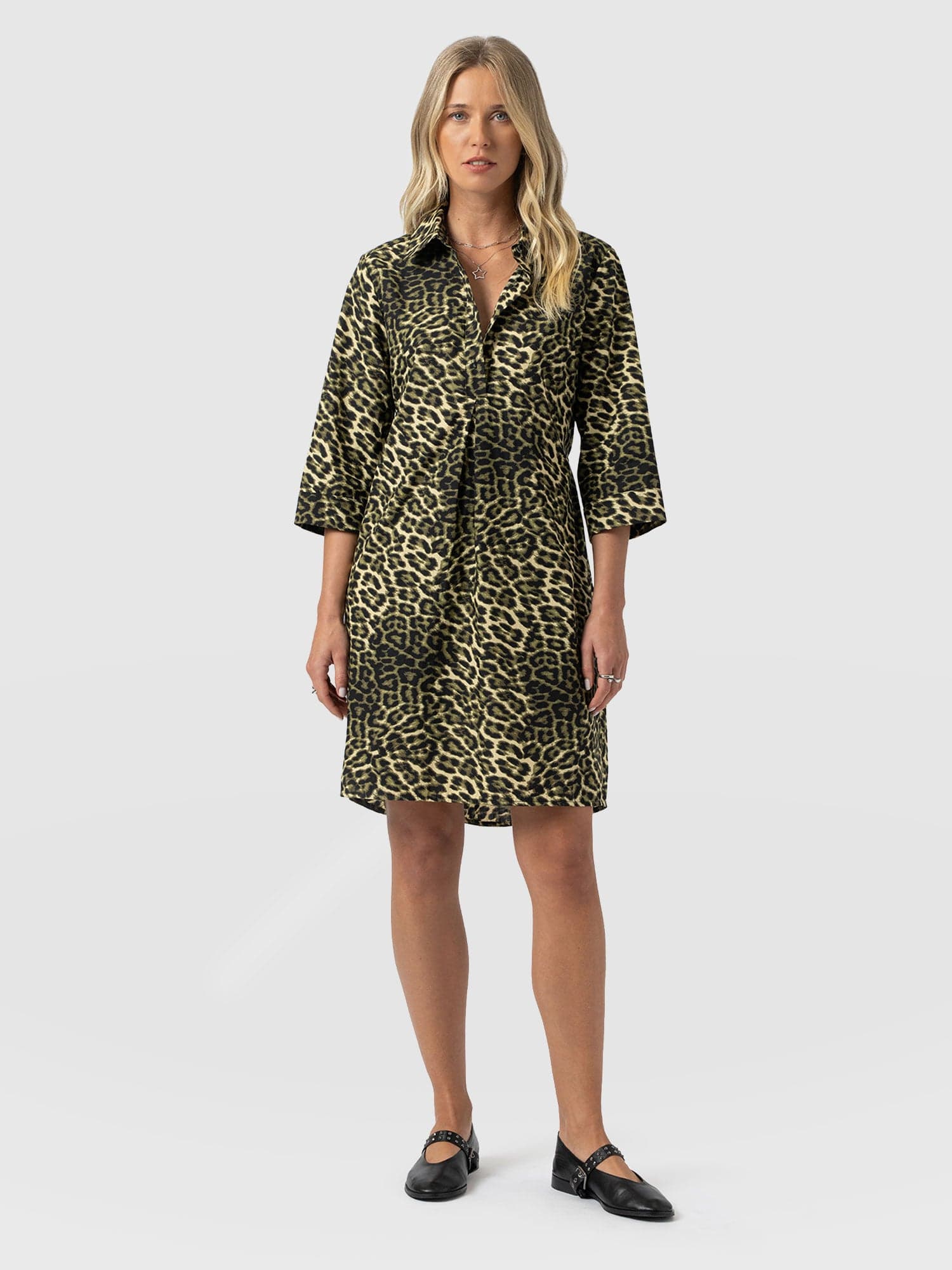 Stevie Shirt Dress - Green Leopard - Women's Dresses | Saint + Sofia® EU