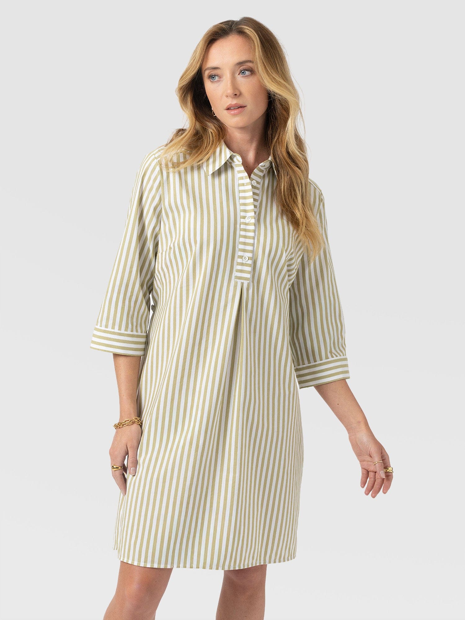 Stevie Shirt Dress - Green Stripe - Women's Dresses | Saint + Sofia® EU