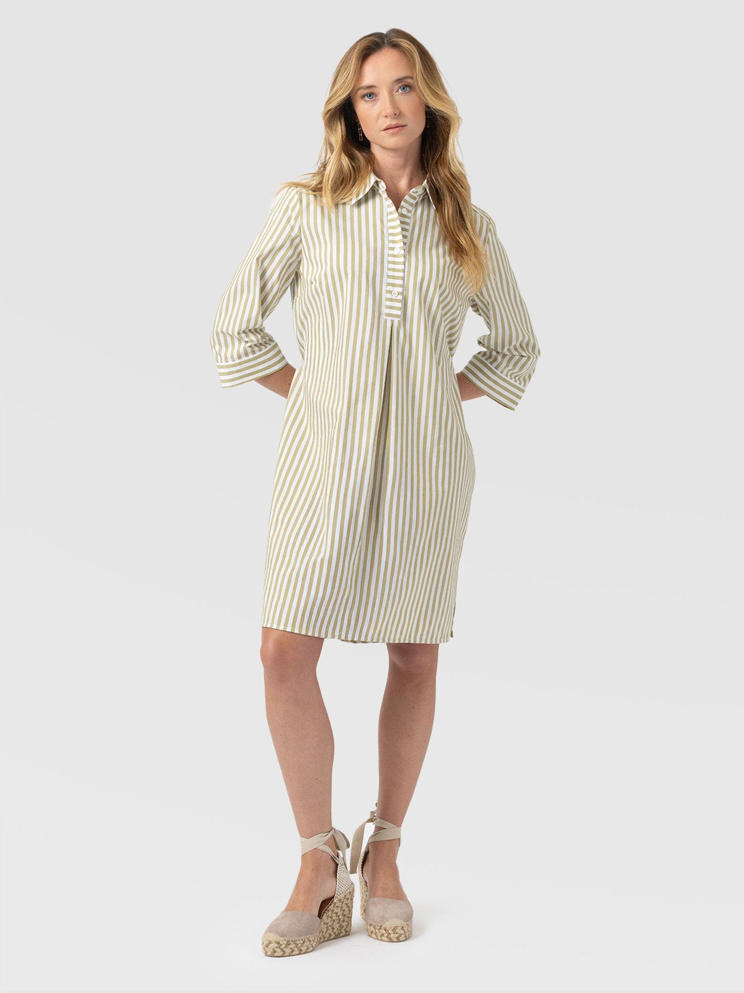 Stevie Shirt Dress - Green Stripe - Women's Dresses | Saint + Sofia® EU
