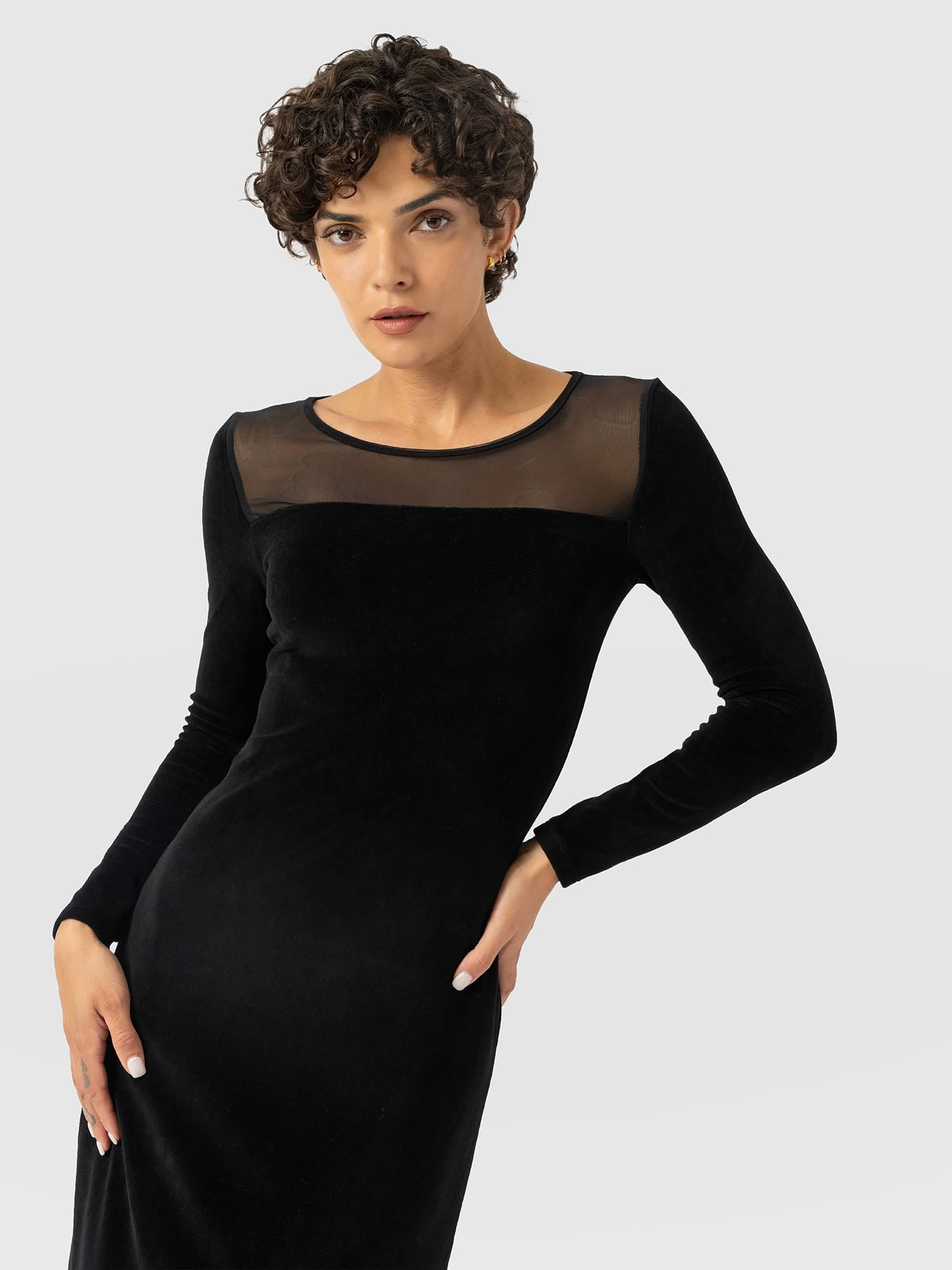 Storm Mesh Long Sleeve Dress - Black Velvet - Women's Dresses | Saint and Sofia® EU
