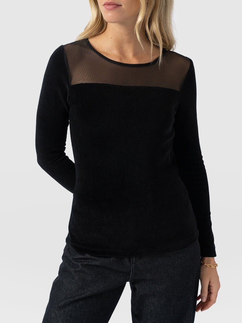 Storm Mesh Long Sleeve Tee - Black Velvet - Women's T-shirts | Saint + Sofia® EU