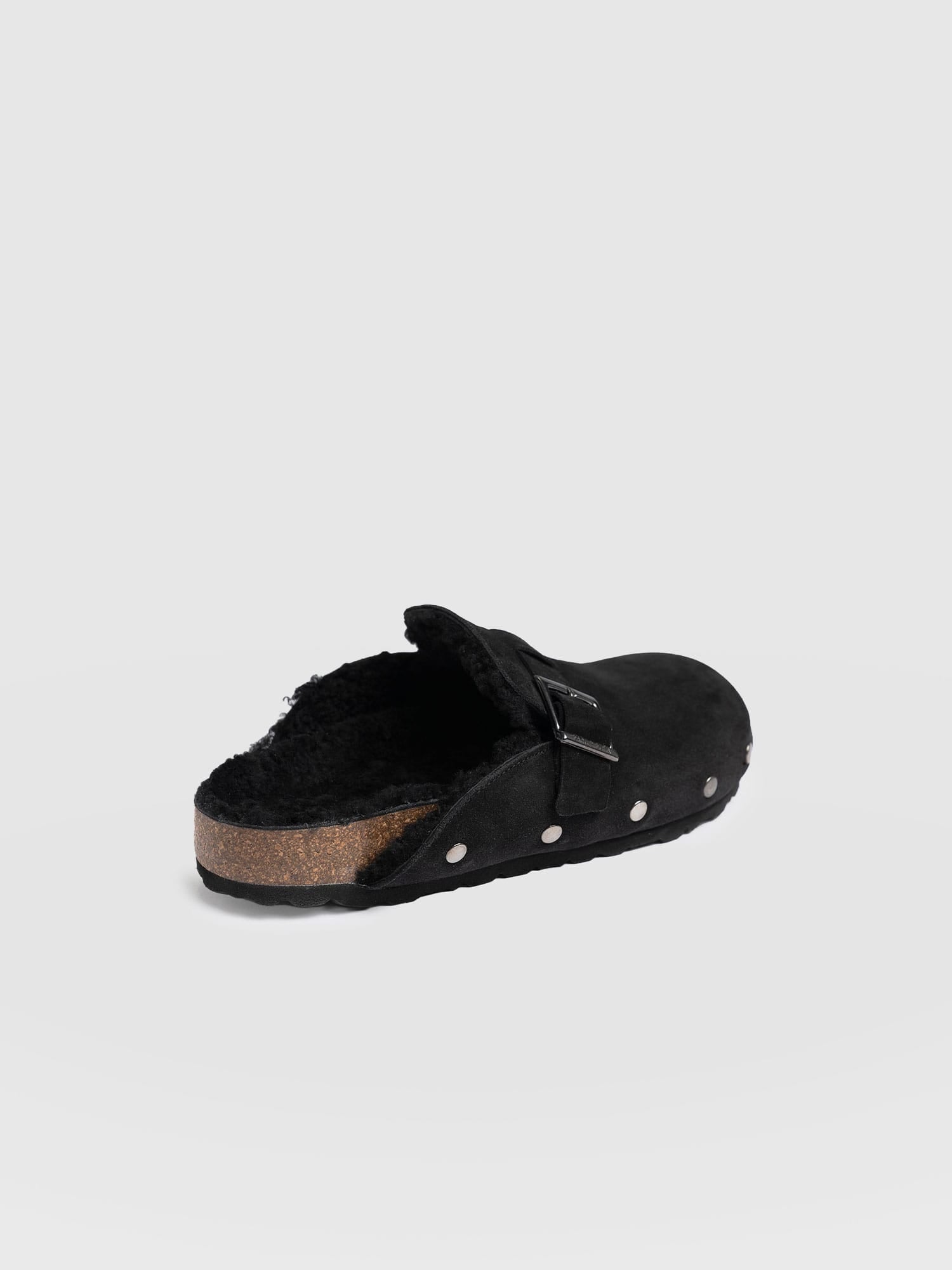 Studded Clogs Black Shearling - Women's Shoes | Saint + Sofia® EU