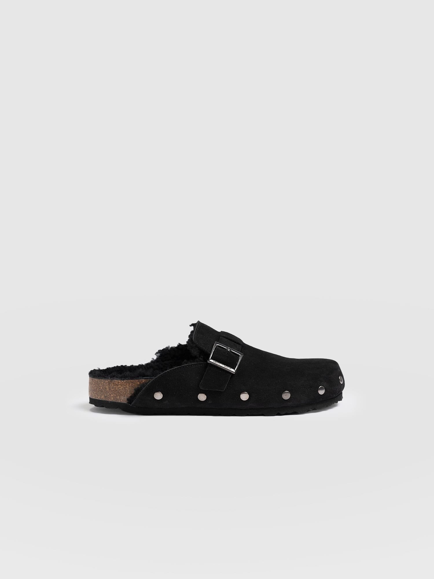 Studded Clogs Black Shearling - Women's Shoes | Saint + Sofia® EU