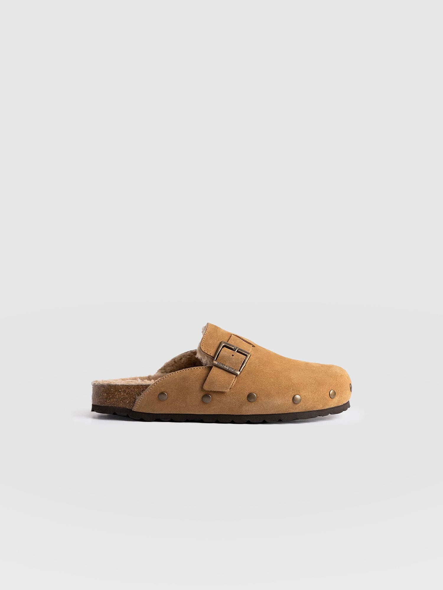 Studded Clogs Tan Shearling - Women's Shoes | Saint + Sofia® EU