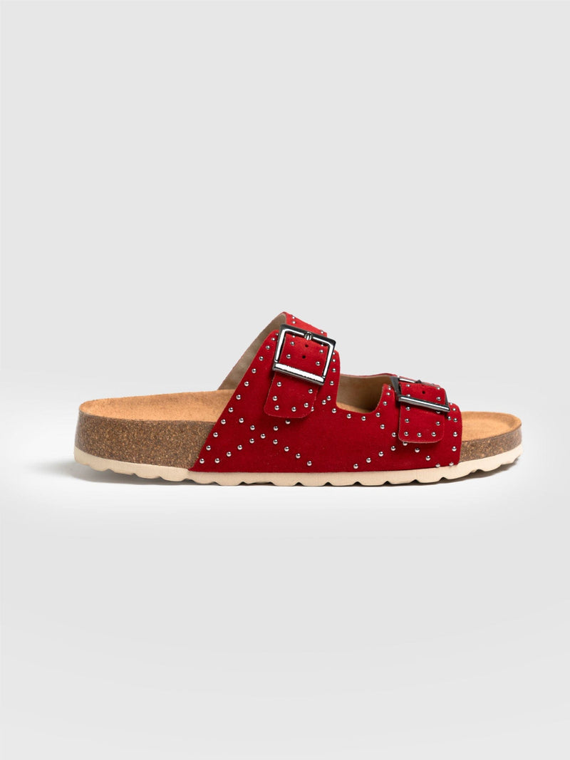 Studded Sutton Slides Red - Women's Sandals | Saint + Sofia® EU