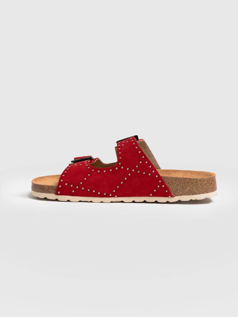 Studded Sutton Slides Red - Women's Sandals | Saint + Sofia® EU