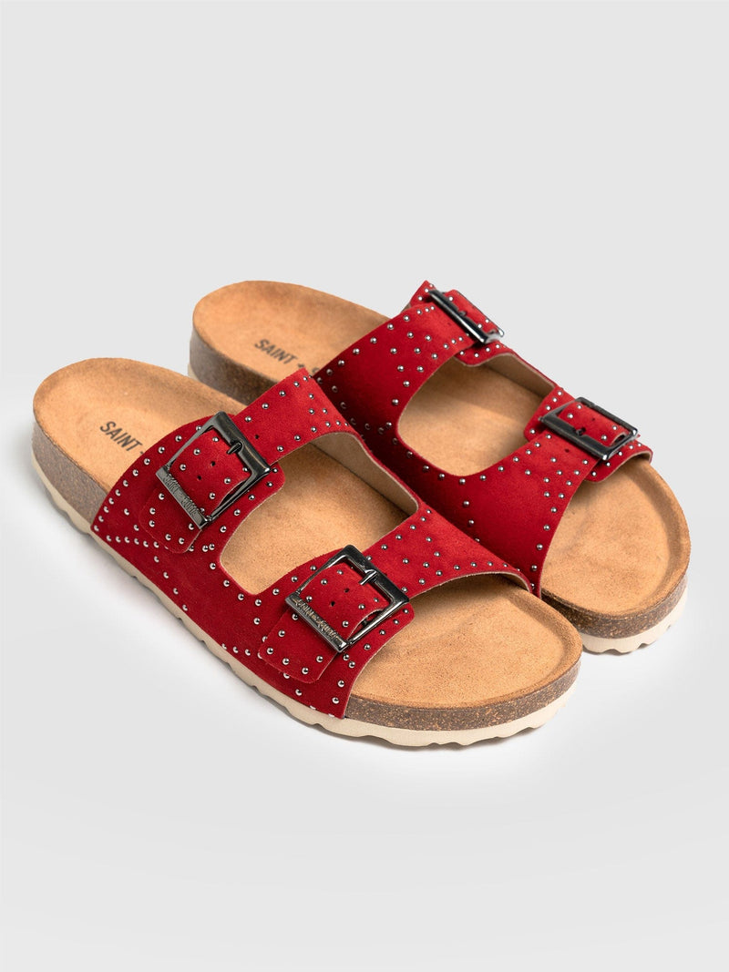 Studded Sutton Slides Red - Women's Sandals | Saint + Sofia® EU