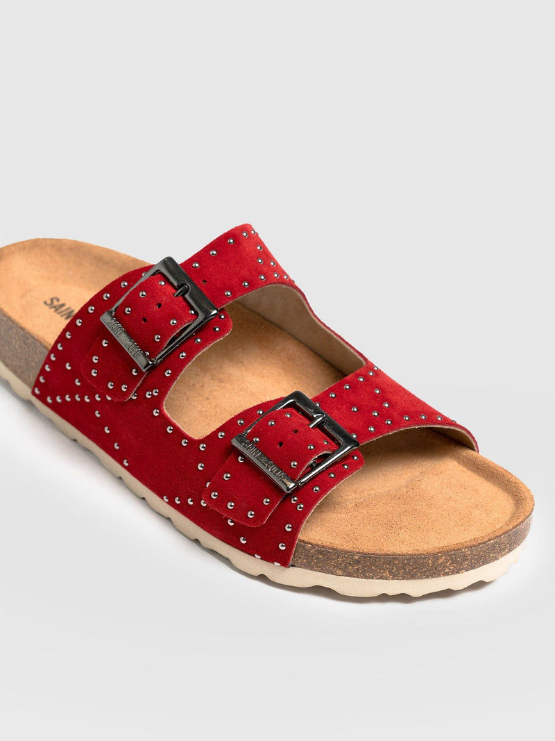 Studded Sutton Slides Red - Women's Sandals | Saint + Sofia® EU