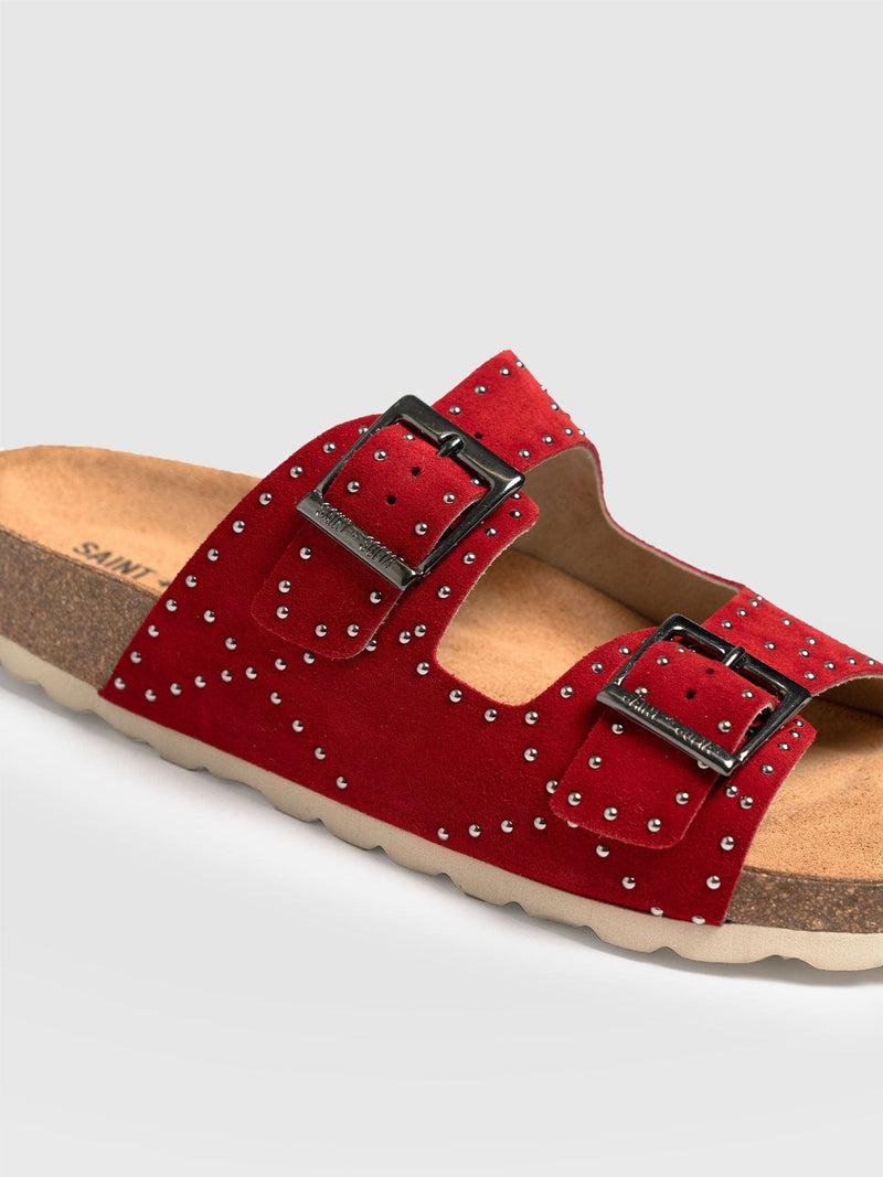 Studded Sutton Slides Red - Women's Sandals | Saint + Sofia® EU