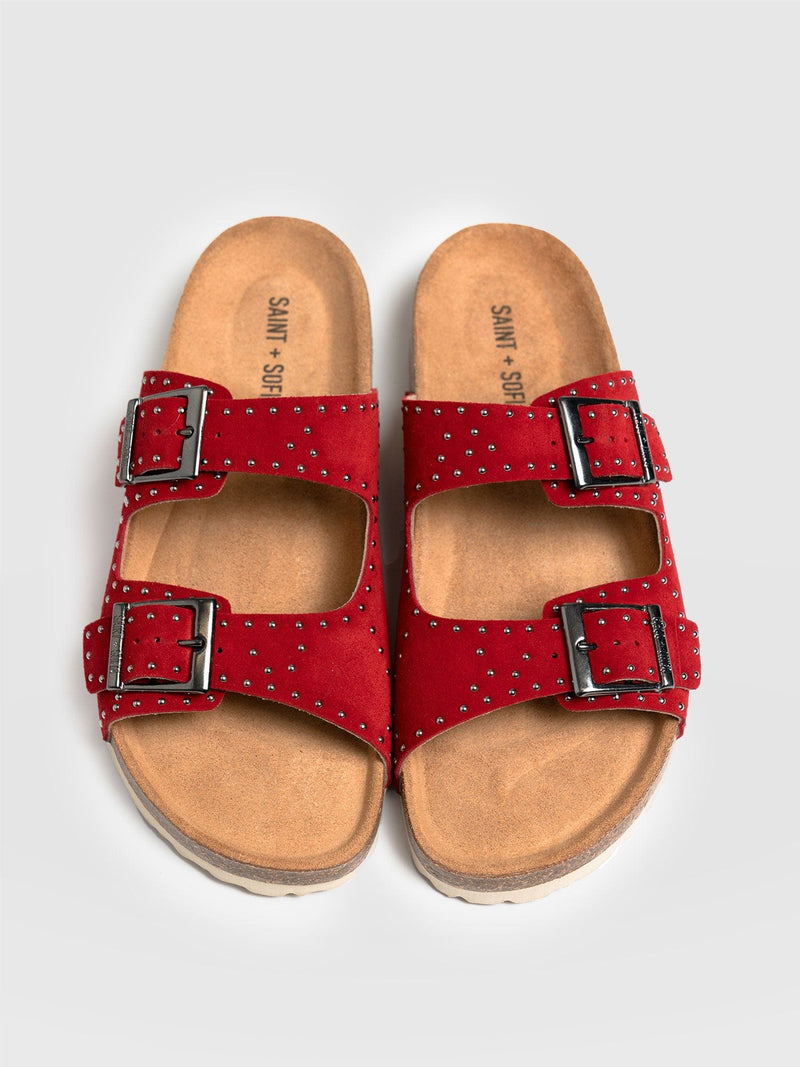 Studded Sutton Slides Red - Women's Sandals | Saint + Sofia® EU