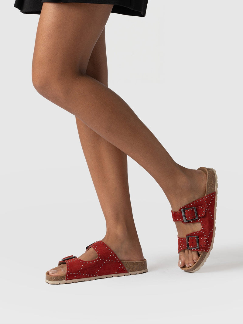 Studded Sutton Slides Red - Women's Sandals | Saint + Sofia® EU