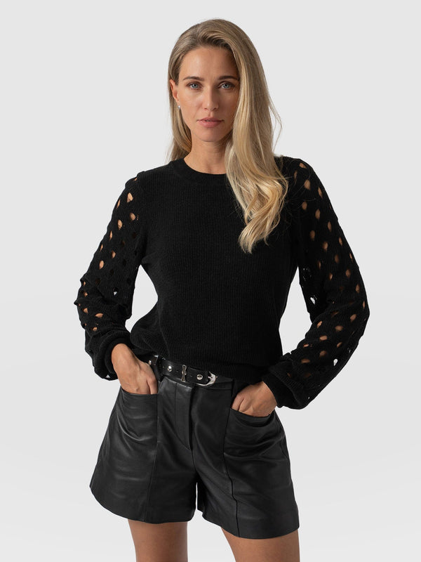 Suki Lace Hole Knit Black - Women's Knitwear | Saint + Sofia® EU