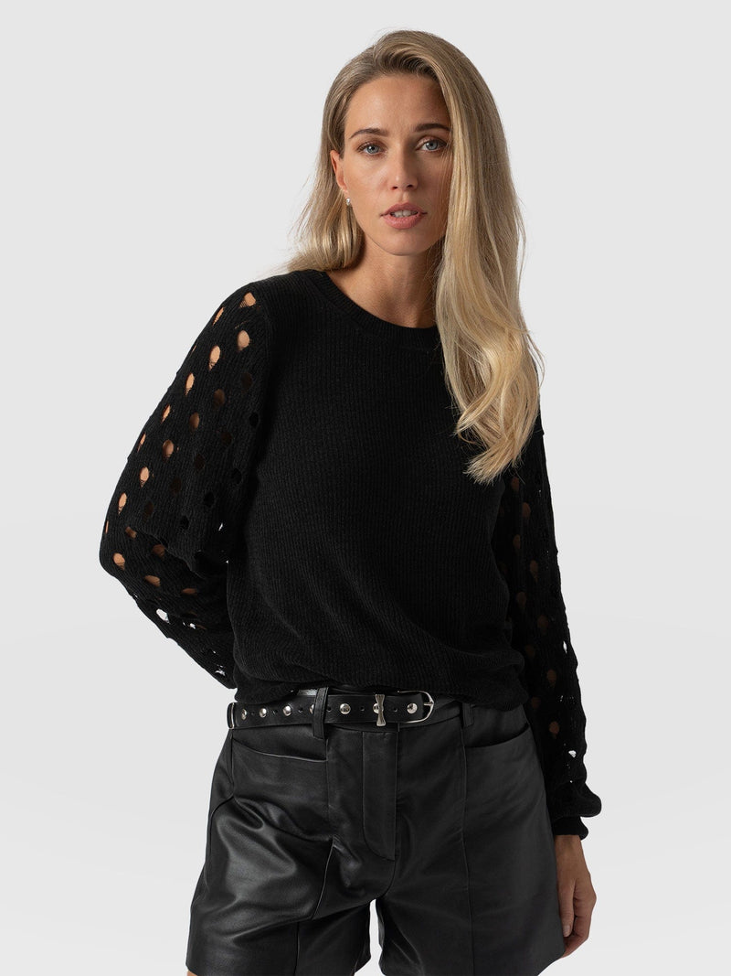 Suki Lace Hole Knit Black - Women's Knitwear | Saint + Sofia® EU