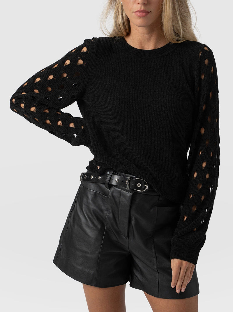 Suki Lace Hole Knit Black - Women's Knitwear | Saint + Sofia® EU