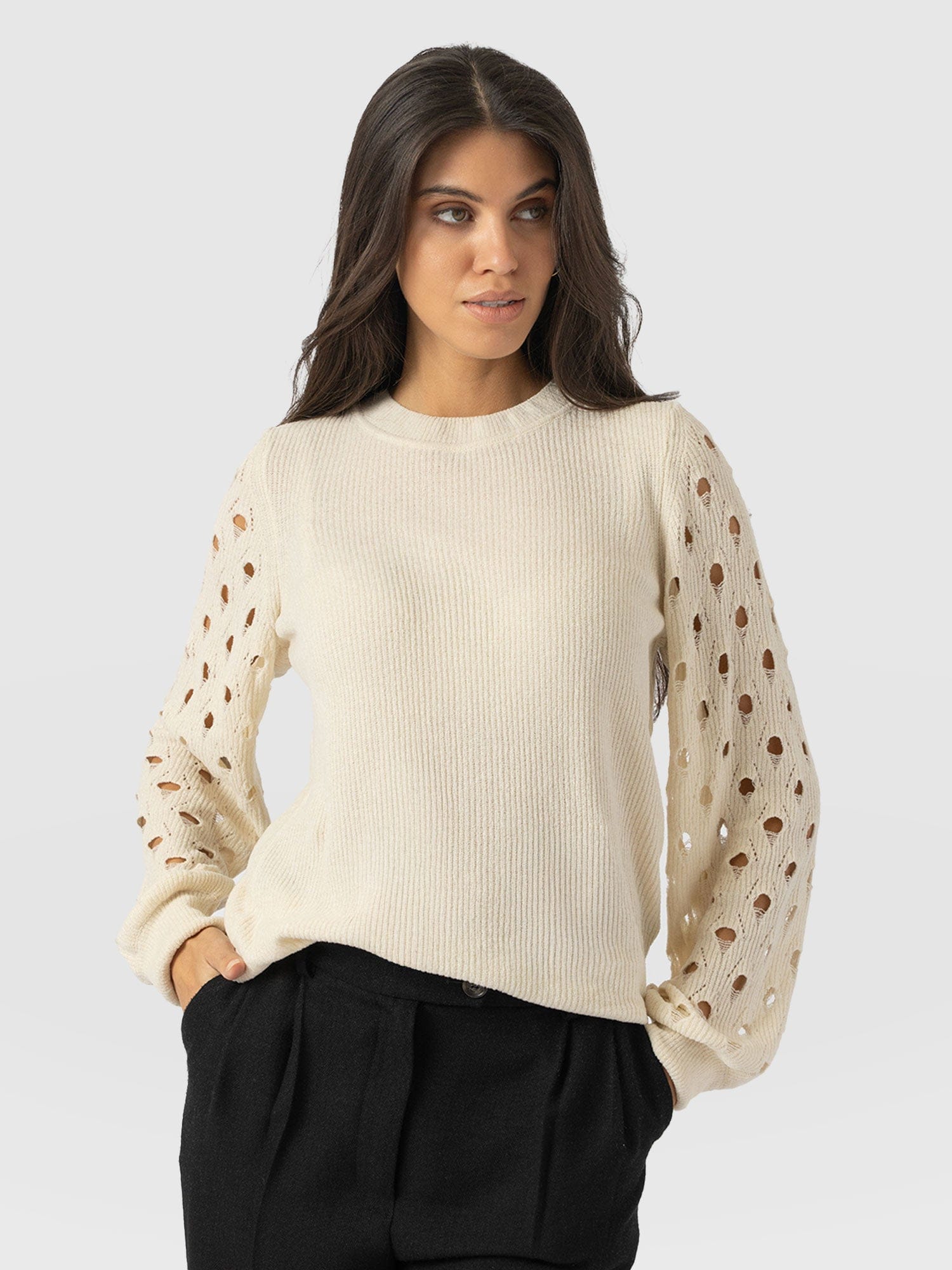Suki Lace Hole Knit - Cream - Women's Jumpers | Saint + Sofia® EU