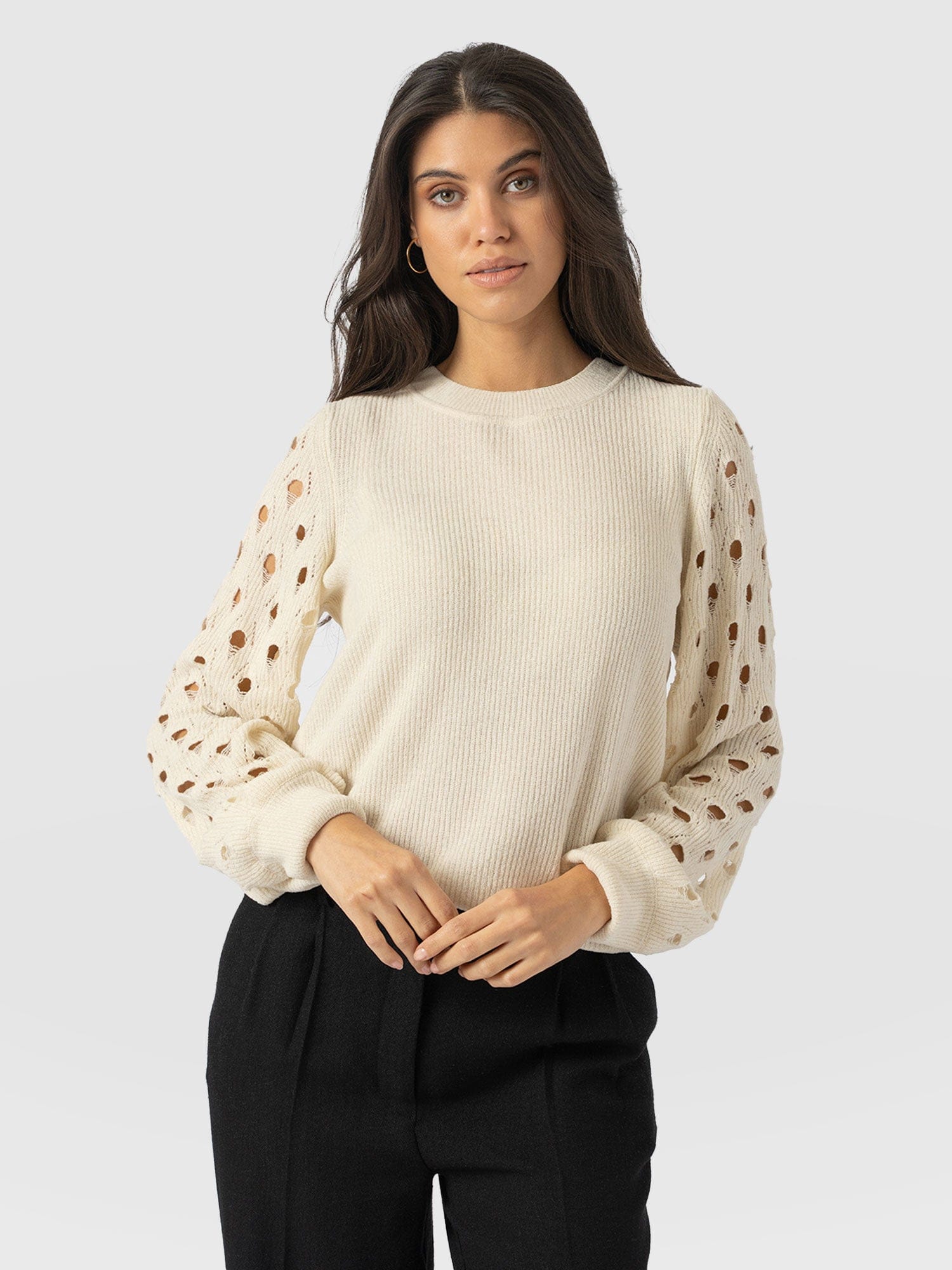 Suki Lace Hole Knit - Cream - Women's Jumpers | Saint + Sofia® EU