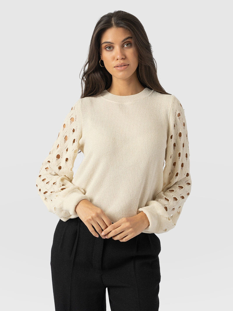 Suki Lace Hole Knit - Cream - Women's Jumpers | Saint + Sofia® EU