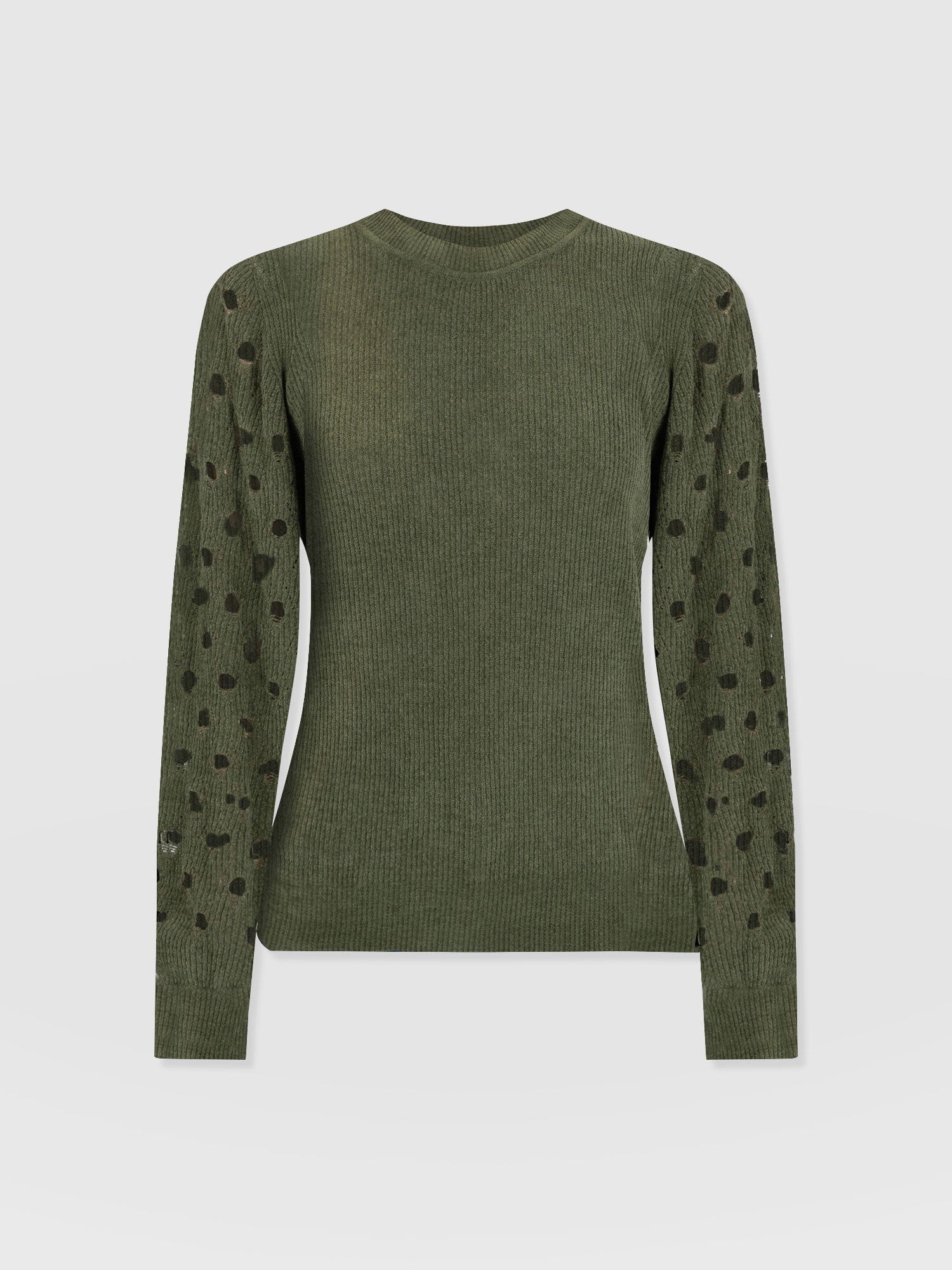 Suki Lace Hole Knit Green - Women's Knitwear | Saint + Sofia® EU