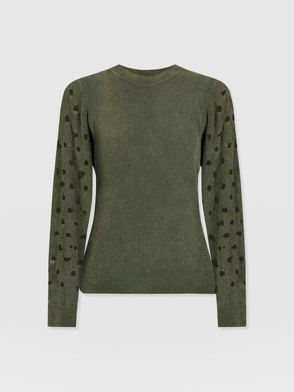 Suki Lace Hole Knit Green - Women's Knitwear | Saint + Sofia® EU